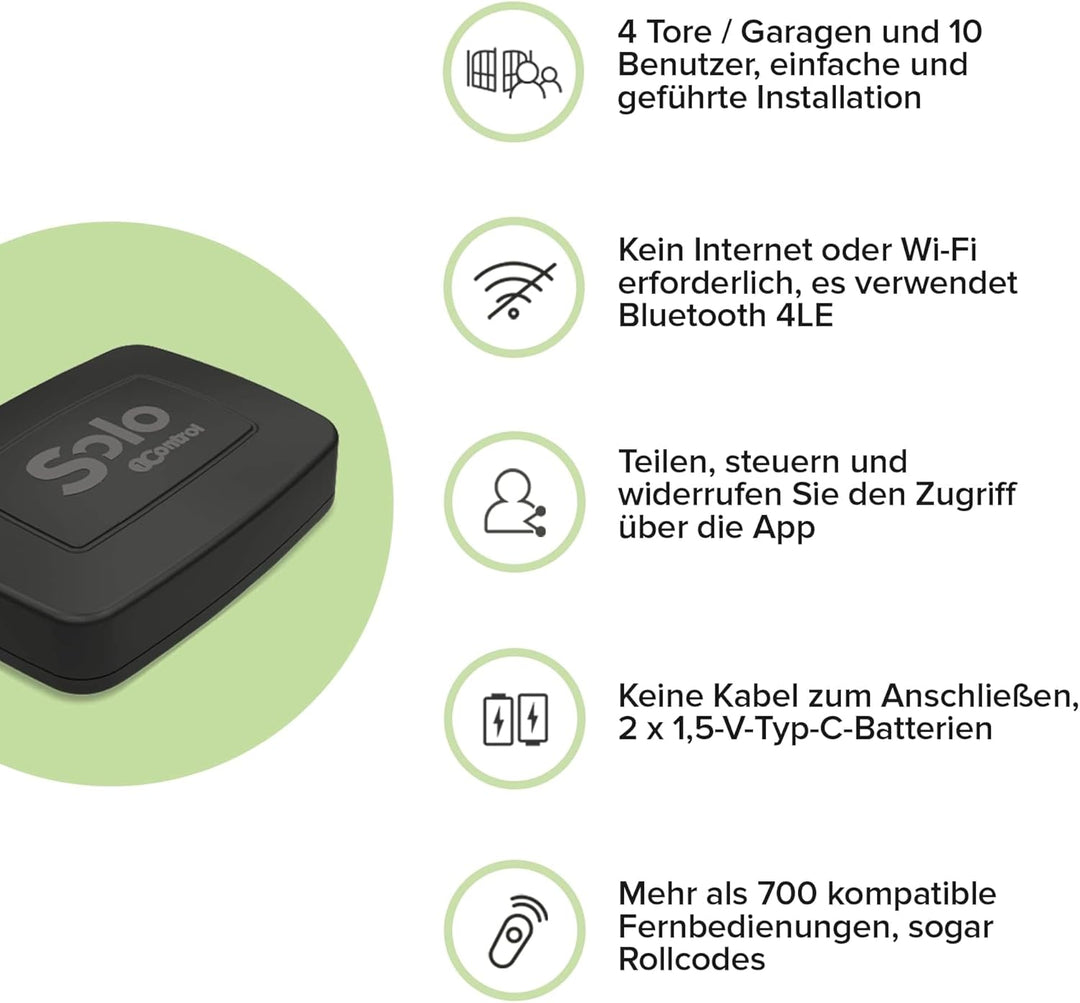 1Control 2ª GEN, Drahtloser Bluetooth Toröffner, Garagentoröffner für Mobiltelefon zum Öffnen von To
