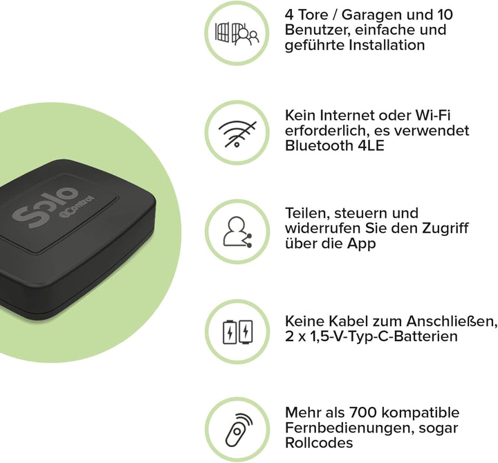 1Control 2ª GEN, Drahtloser Bluetooth Toröffner, Garagentoröffner für Mobiltelefon zum Öffnen von To