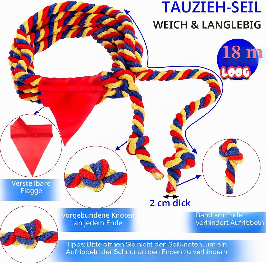 WYRJXYB Outdoorspiele Tauziehen Seilspiel 18M, Outdoor Spiele Gartenspiele für Kinder Erwachsene, Ta