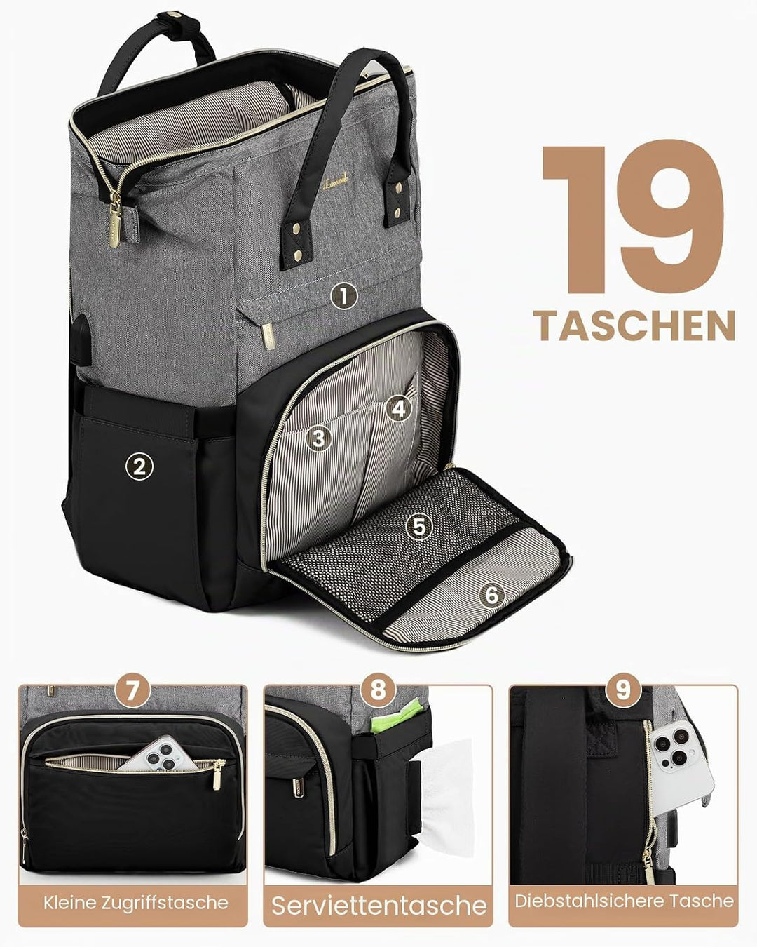 LOVEVOOK Laptop Rucksack Damen 17 Zoll, Gross Schulrucksack Teenager, Rucksack Handgepäck, Wasserdic