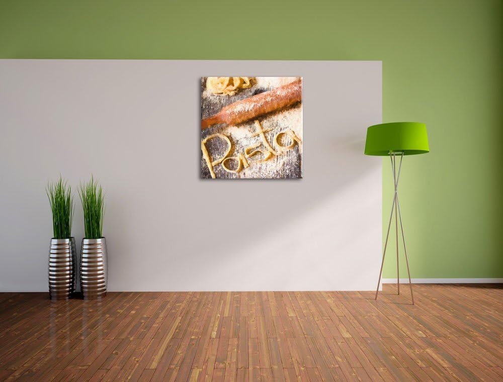 Pasta vor Nudelholz, Format: 70x70 auf Leinwand, XXL riesige Bilder fertig gerahmt mit Keilrahmen, K