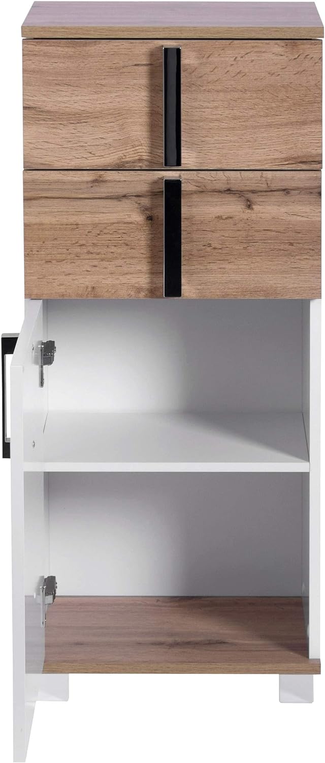 Schildmeyer Seitenschrank Luca 135869, weiss glanz/Eiche Landhaus Dekor, 40,3/32,0/94,8 cm Weiss Gla
