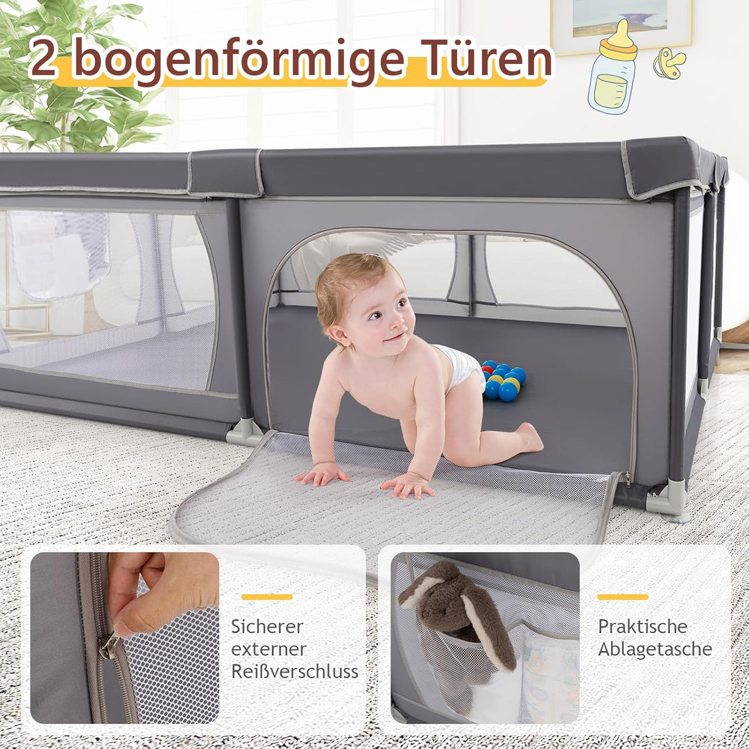 DREAMADE 200 x 140 cm Baby Laufstall, Laufgitter mit 50 Bällen & Tragetasche, Krabbelgitter für Kind