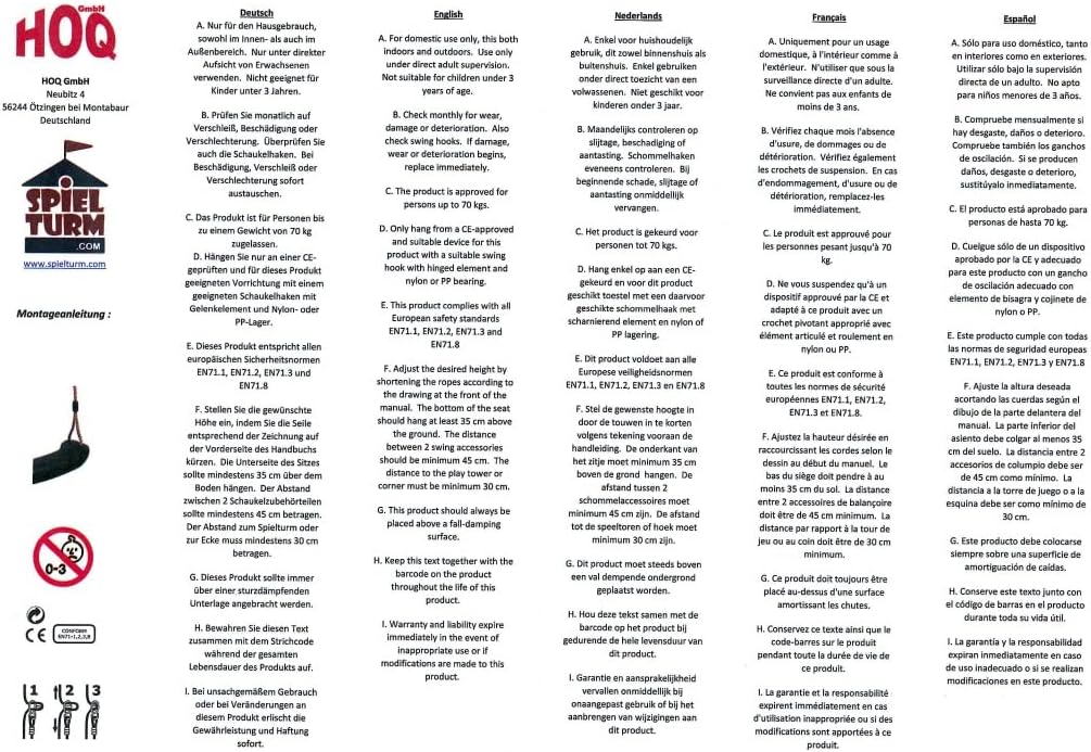 HOQ Schaukel-Sitz - verstellbares Schaukel-Brett - rutschfeste Kinder-Schaukel - Garten- & Spielplat