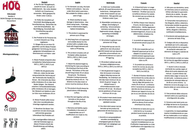 HOQ Schaukel-Sitz - verstellbares Schaukel-Brett - rutschfeste Kinder-Schaukel - Garten- & Spielplat