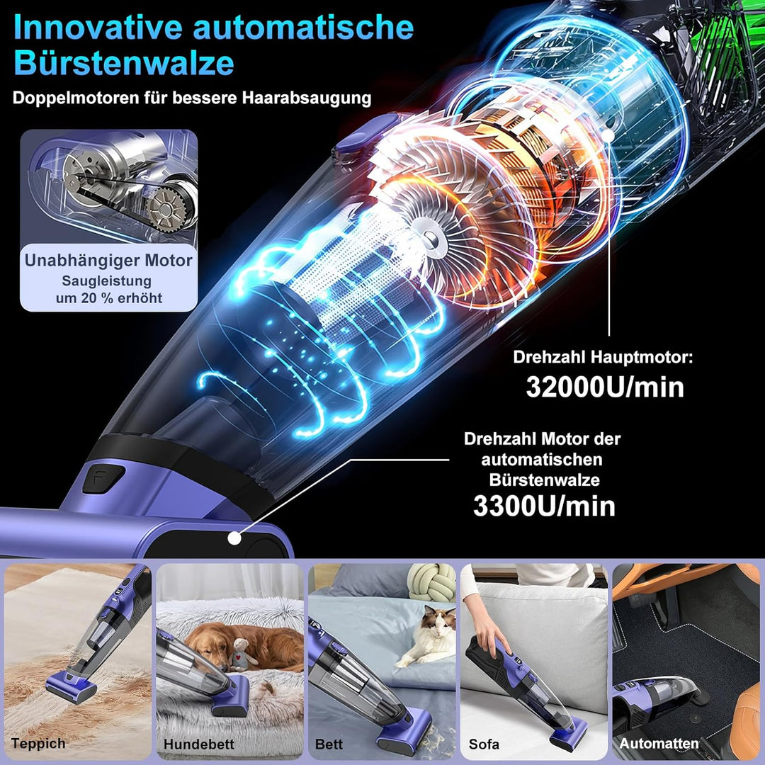 Handstaubsauger Akku 17000Pa Handstaubsauger Kabellos Autostaubsauger Stark Mini Staubsauger Tragbar