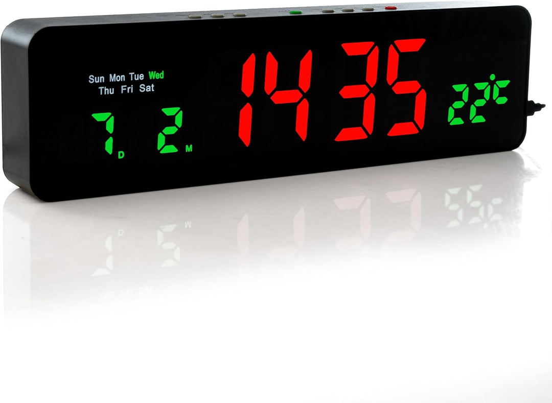 Wanduhr Digital, LED Tischuhr mit Temperaturanzeige, Wecker Snooze, 12/24-Stunden-Anzeige, LED-Uhr,