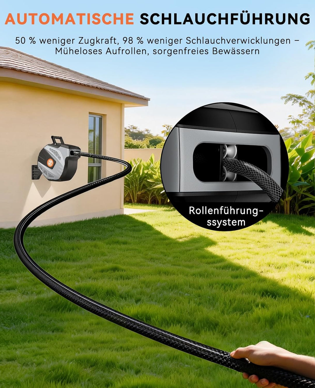SUNPOW Wand Schlauchbox RollUp 35 M - Schlauchtrommel Wandmontage Mit 10 Funktion Sprayer Düse - Jed