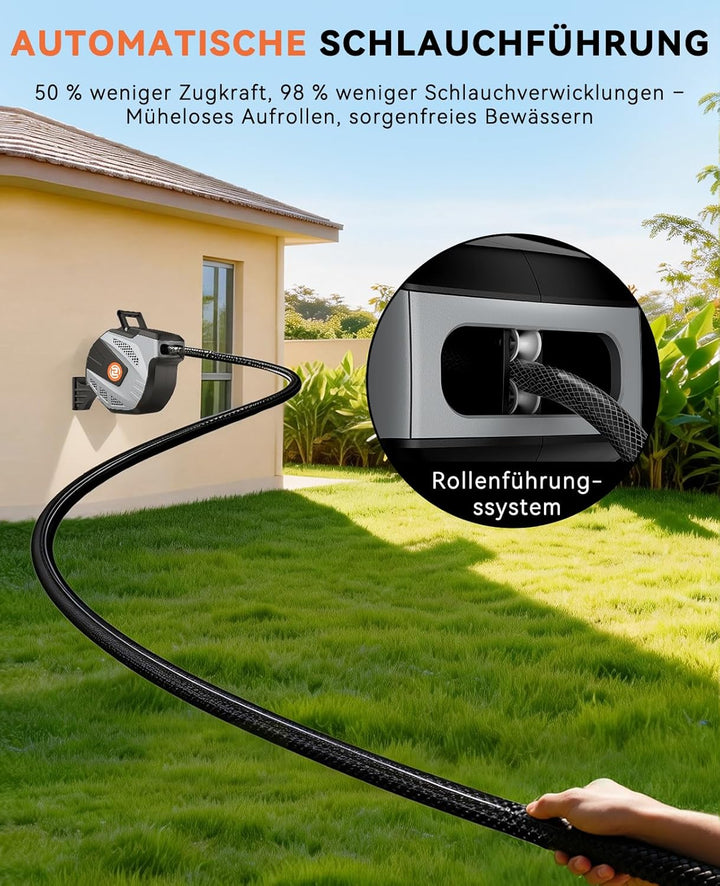 SUNPOW Wand Schlauchbox RollUp 35 M - Schlauchtrommel Wandmontage Mit 10 Funktion Sprayer Düse - Jed