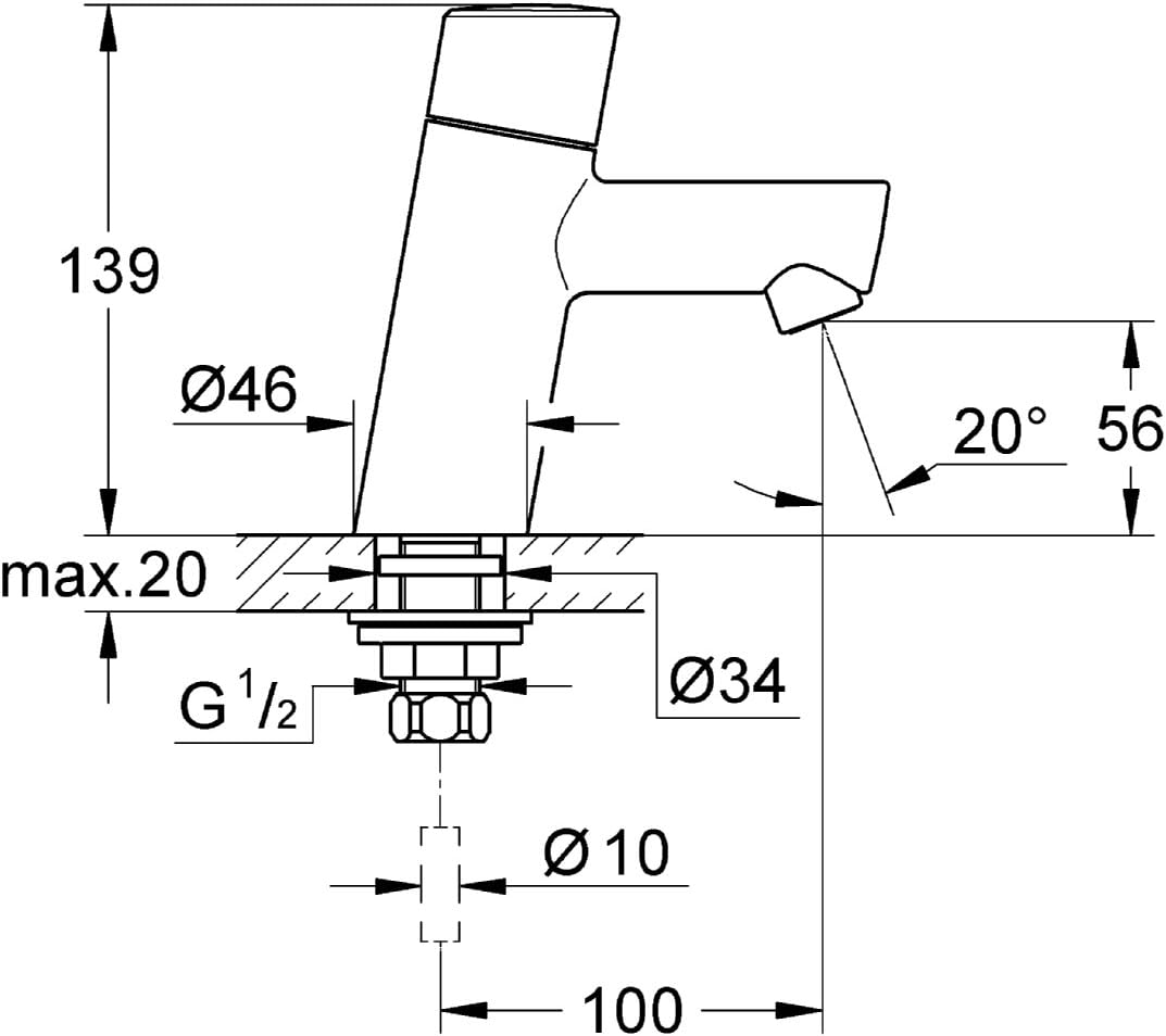 GROHE Concetto Badarmaturen - Standventil (XS-Size, Einlochmontage) chrom, 32207001, Silber XS glatt