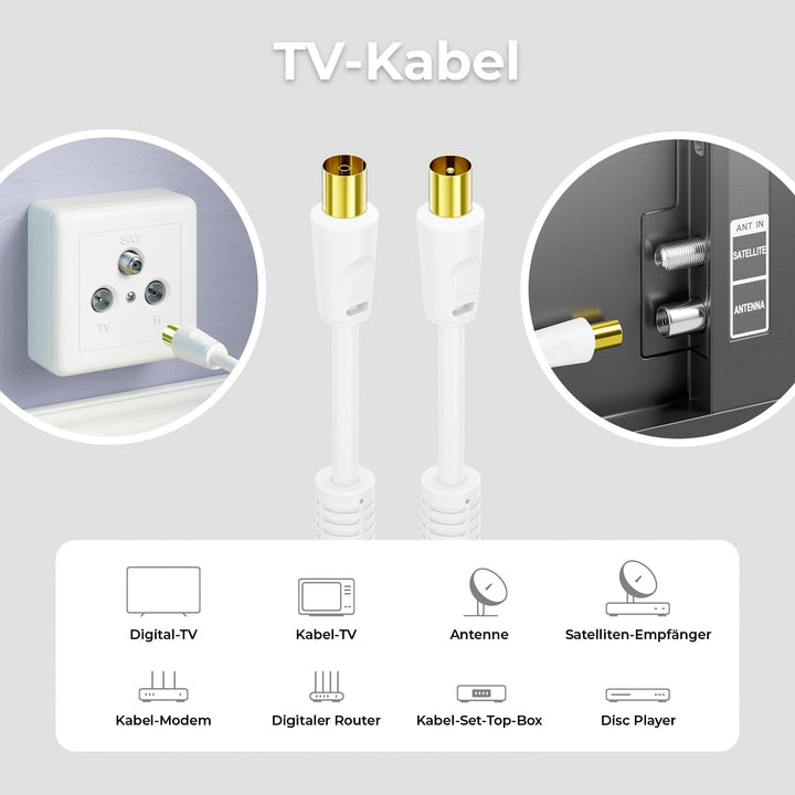 deleyCON 10m TV Antennenkabel (IEC-Stecker auf IEC-Kupplung) Koaxial Kabel HDTV 4-fach Schirmung 2x