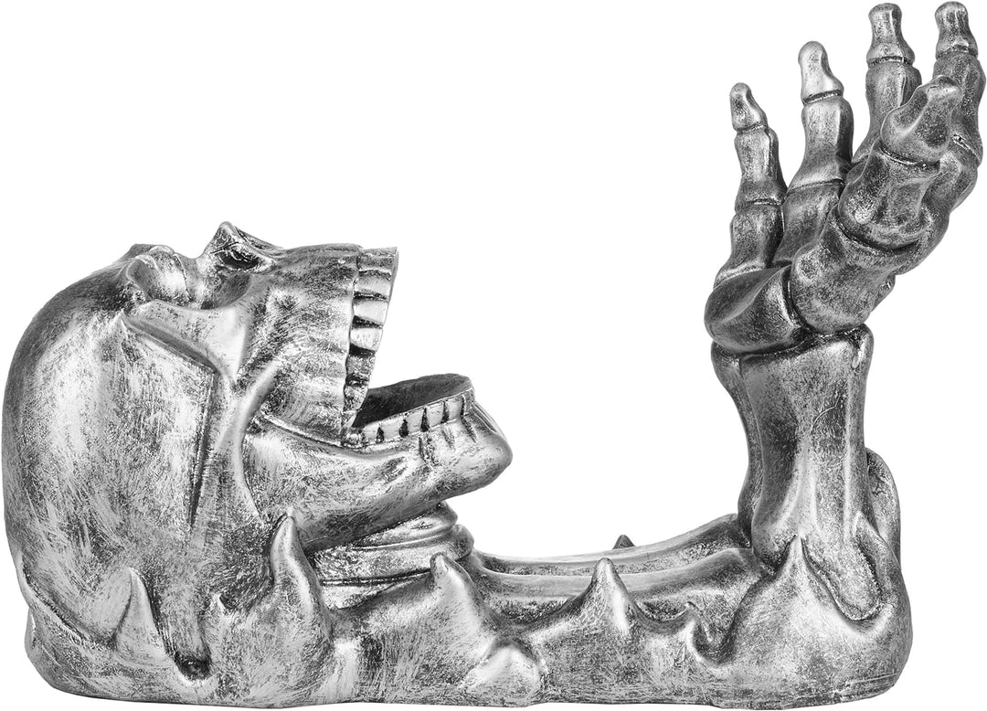 BRUBAKER Weinflaschenhalter Totenkopf - Flaschenhalter Trinkender Schädel mit Skelett Hand Silber -