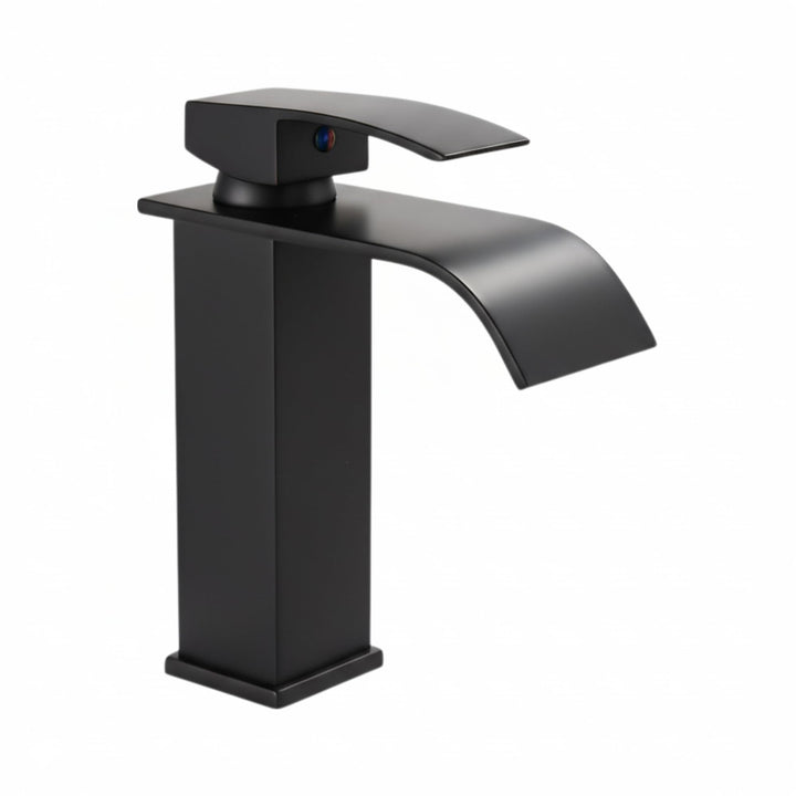 Faizee Home | Wasserfall Armatur Schwarz – Elegante Waschtischarmatur aus Messing mit breitem Auslau