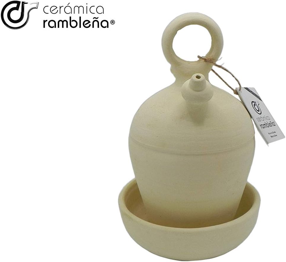 CERÁMICA RAMBLEÑA | Tonkrug aus traditionellem Ton mit rundem Griff und dünnem Boden aus La Rambla (