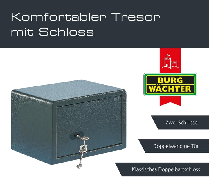 Burg-WÄCHTER Möbeltresor mit Schlüssel, Inkl. Fachboden, Zur Wand- und Bodenbefestigung, 6,7 l, 7 kg