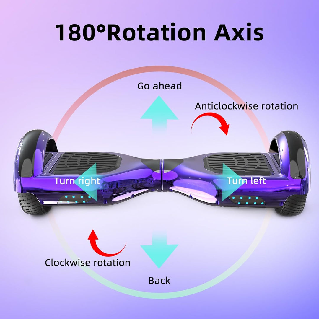 VOUUK Hoberboard 6,5-Zoll-Hoverboard mit zwei Rädern, Mit Bluetooth-Lautsprecher, Mit LED-Lichtern G