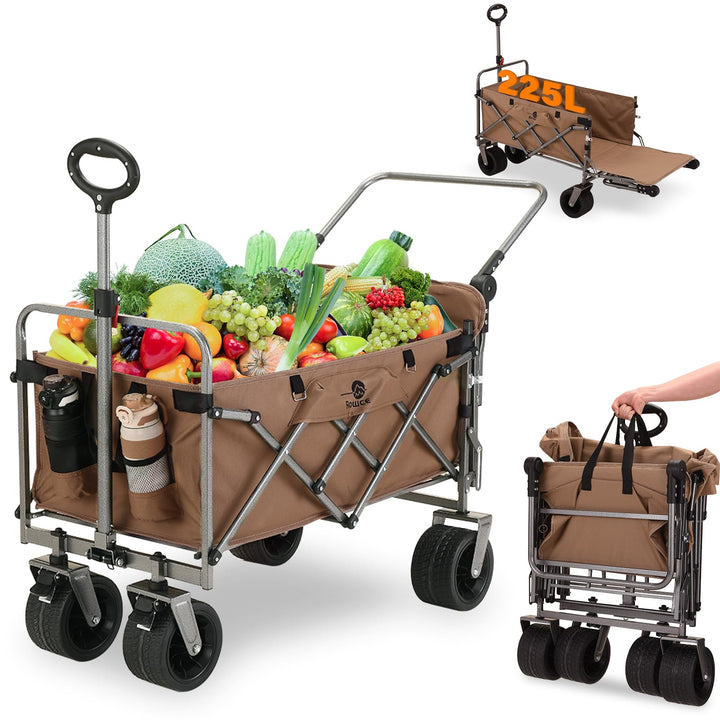 Bollerwagen Faltbar Strand Handwagen mit Getränkehalter Verstellbarem Griff,Gartenwagen für Alle Gel