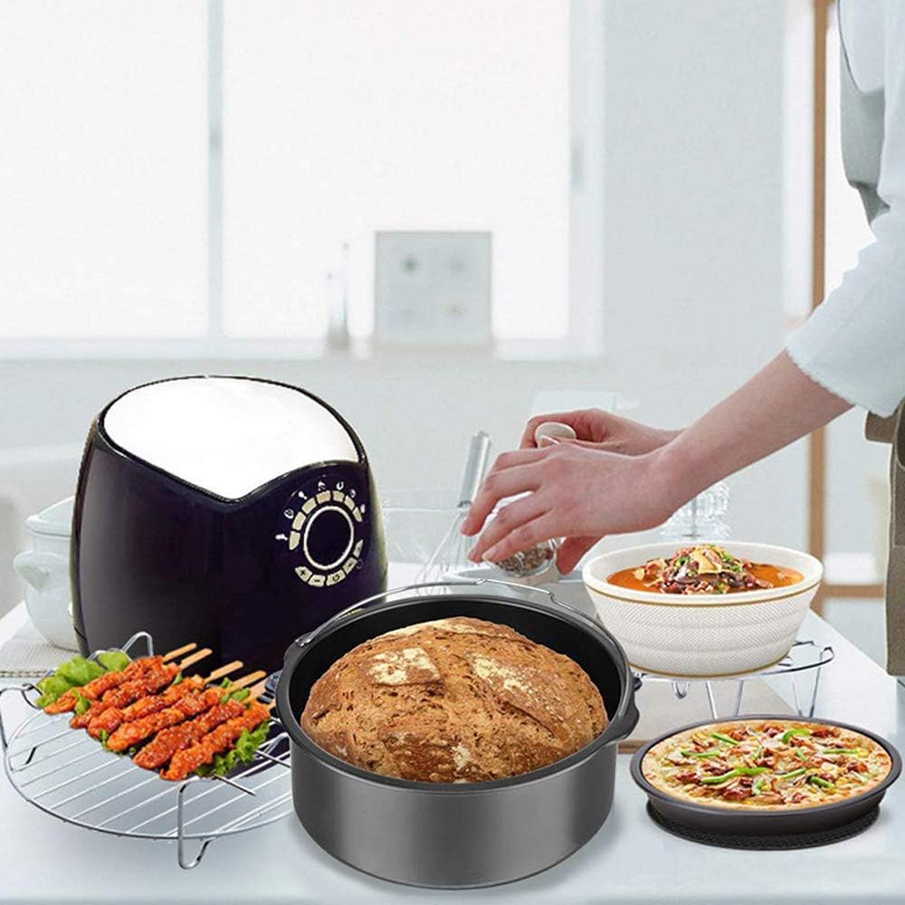 22CM Heissluftfritteuse Zubehör XL 7 Stück mit Cupcake-Pfanne, Pizzapfanne, Silikon-Backbecher, Reze