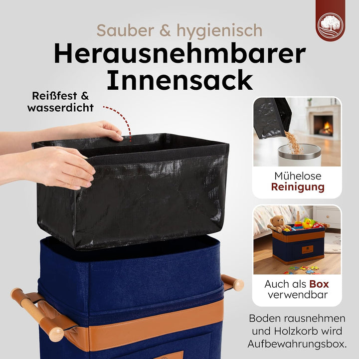 WEIDEBACH® Holzkorb für Kaminholz 35L (erweiterbar auf 50L), Kaminholzkorb dunkelblau schwer belastb
