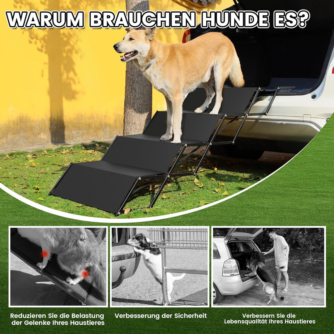 60cm Extra-Wide Dog Car Ramp - Tragbare 5-Schritt-Aluminium-Treppe mit Rutschfester Oberfläche, Unte