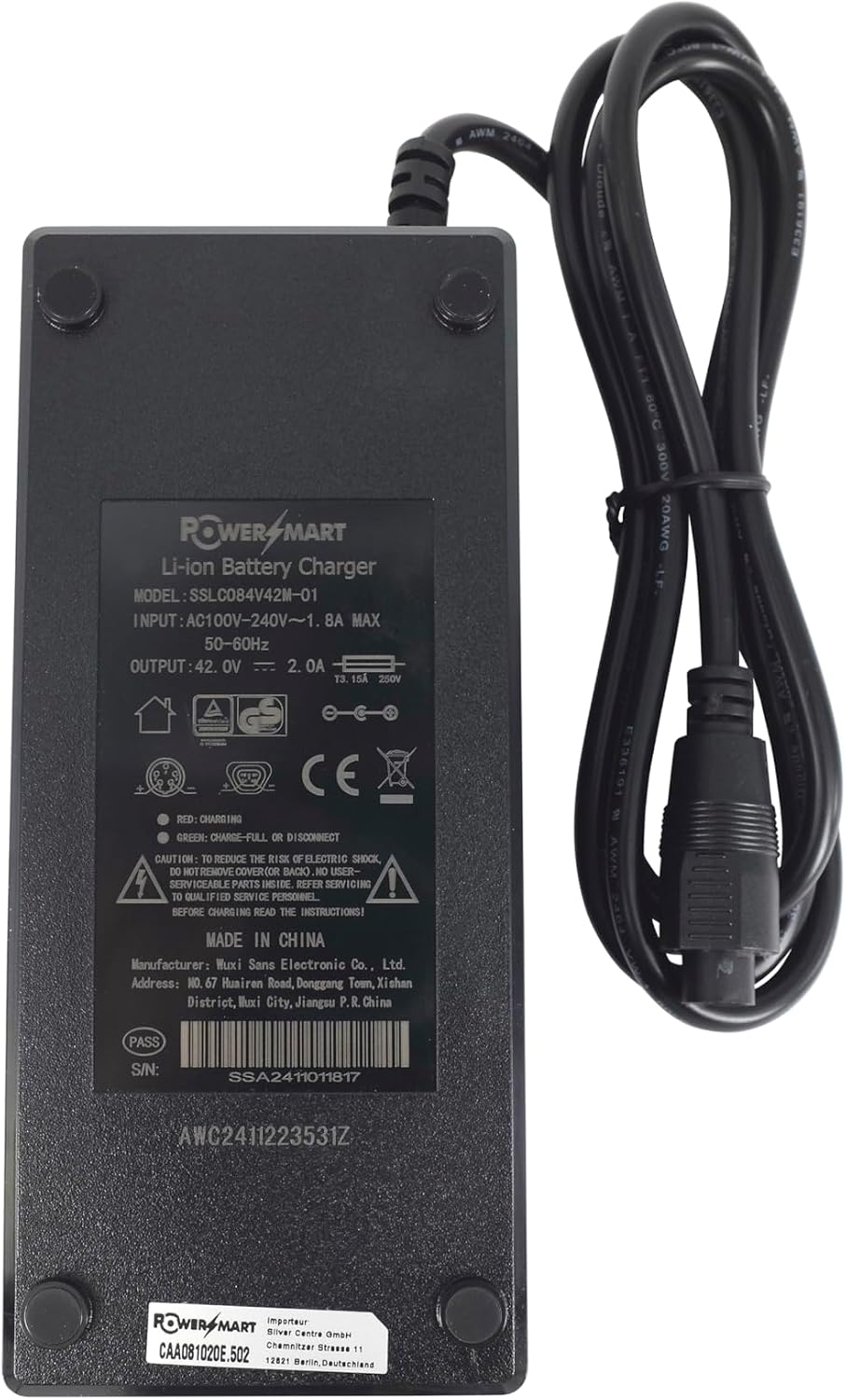 PowerSmart® 36V-42V 2A SVD 5-Pin Ladegerät für Fischer Frame Battery for Crussis 2018