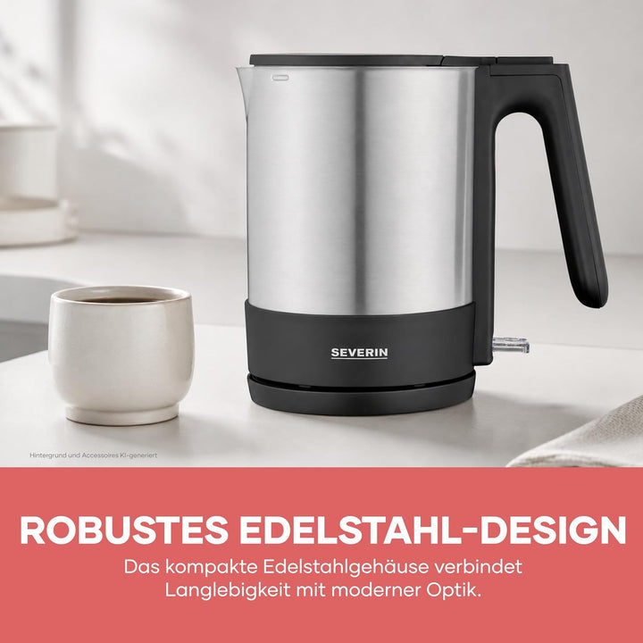 SEVERIN Wasserkocher, leistungsstarker und kompakter Edelstahl Wasserkocher in hochwertigem Design,
