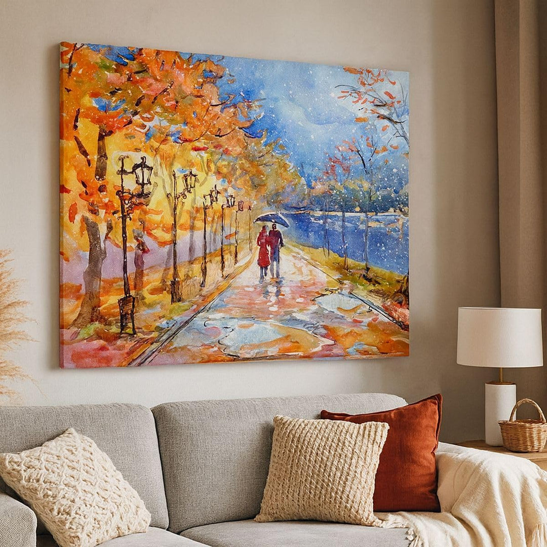 Bilder auf Leinwand Park Paar Baum Leinwandbild mit Rahmen 70x50cm Wandbilder Dekoration Wohnzimmer