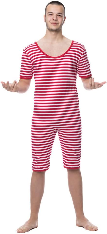 Ringel-Badeanzug für Herren in rot-weiss Gr. XL Junggesellenabschied Kostüm