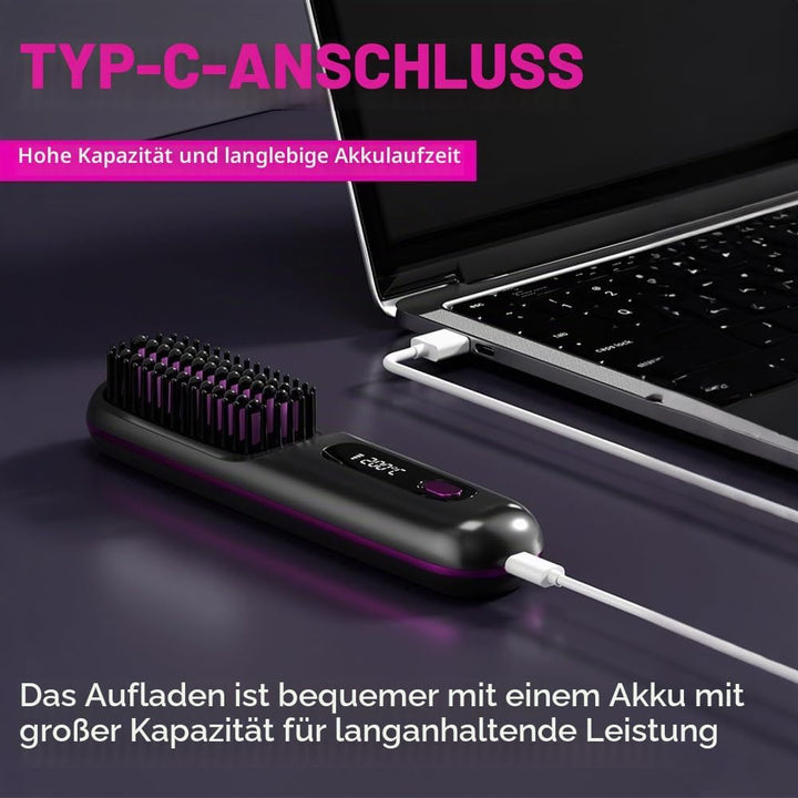 Stylingbürste für Kurze Haare, Haarbürste Elektrisch, Tragbare Glättbürste Kabellos mit LED-Anzeige,