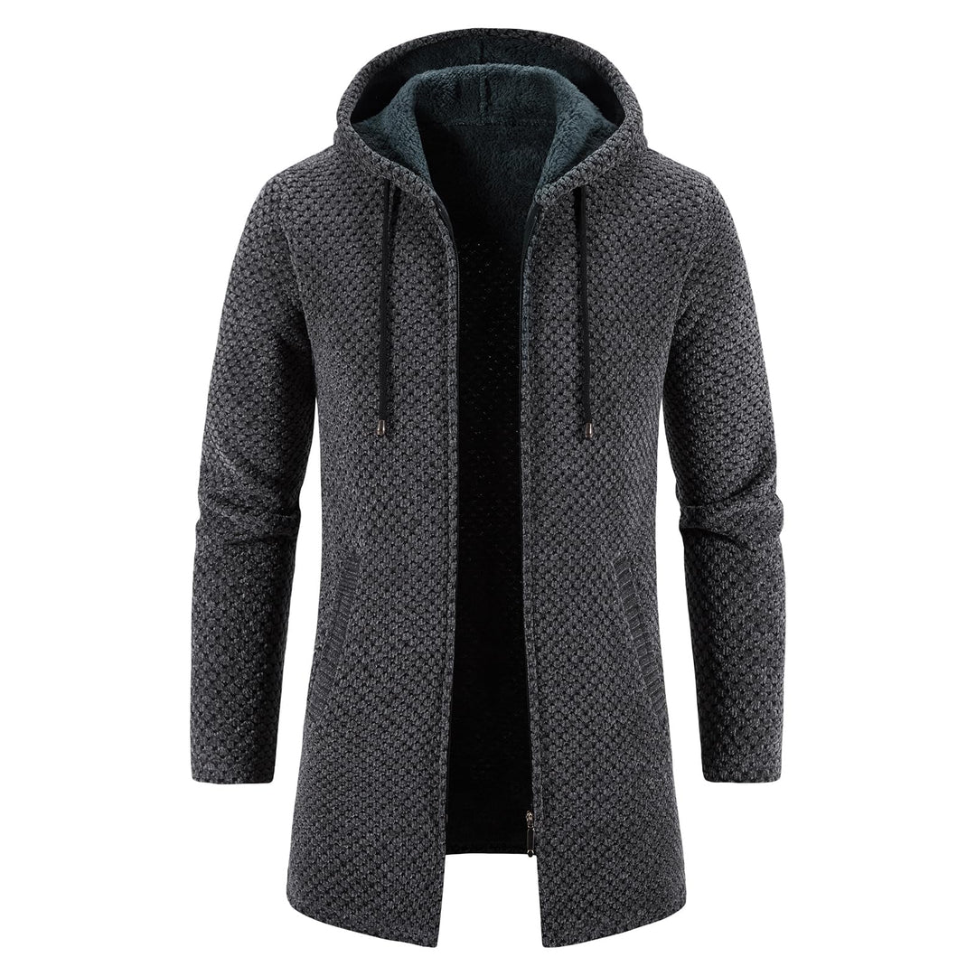 KUDORO Strickjacke Herren Cardigan Lang Trachtenjacke Kapuze mit Kapuze Gestrickt Pullover Hoodie Wi