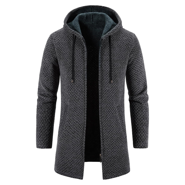 KUDORO Strickjacke Herren Cardigan Lang Trachtenjacke Kapuze mit Kapuze Gestrickt Pullover Hoodie Wi