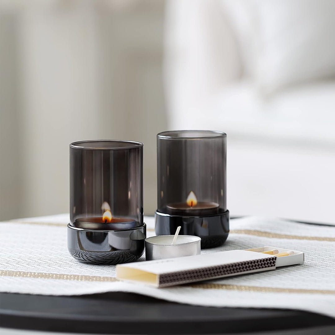 Faveaux Teelichthalter Glas Metall Teelichtgläser Kerzenhalter Schwarz Windlicht Glas Deko Geschenke