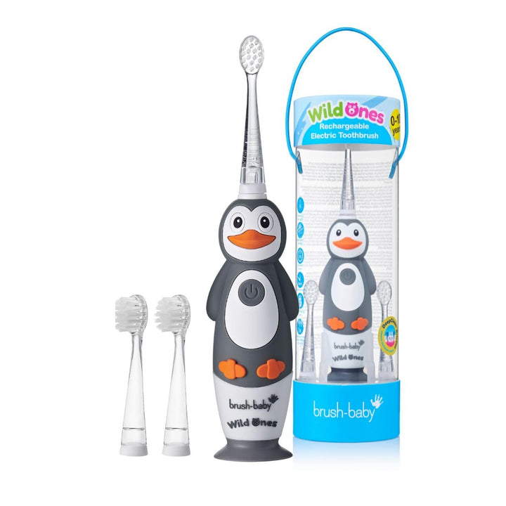 Brush-Baby WildOnes Kinder Elektrische Wiederaufladbare Zahnbürste,1 Griff, 3 Bürstenköpfe, USB-Lade