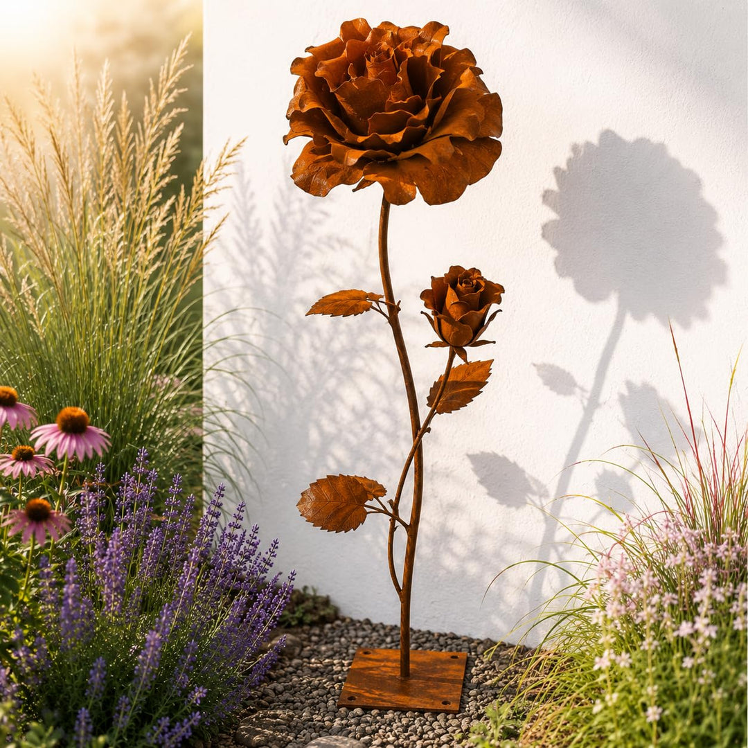 Terma Rost 3D Rose XXL 120 cm Höhe Rostblume Gartendeko rost Gartenfigur gross Metallfigur Garten Sc