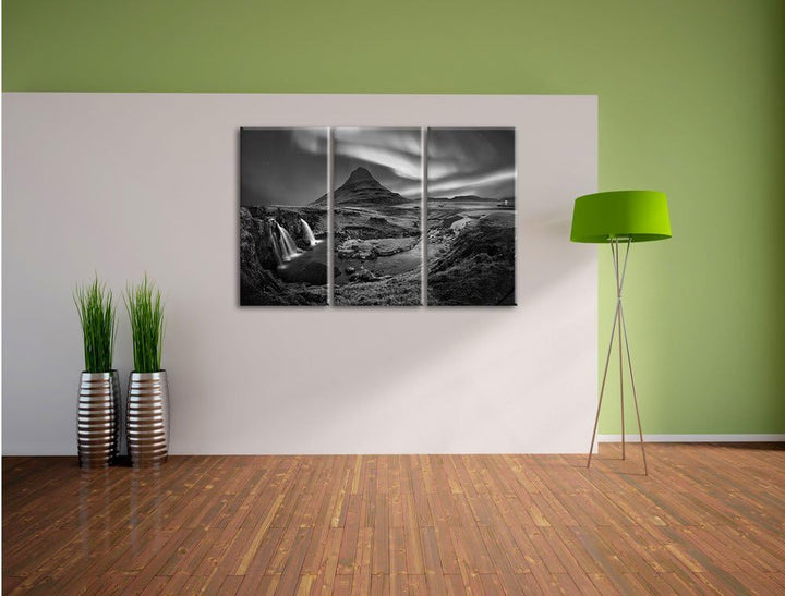 Pixxprint Kirkjufell Wasserfall als Leinwandbild 3 teilig/Grösse: 3 Teilig (120x80) / Wandbild/Kunst