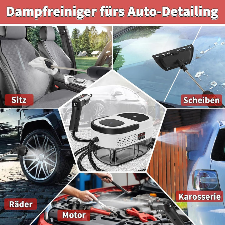 Dampfreiniger Handgerät, 2500W Handdampfreiniger mit 1,6-Liter-Wassertank, 15 Sekunden Aufheizzeit,
