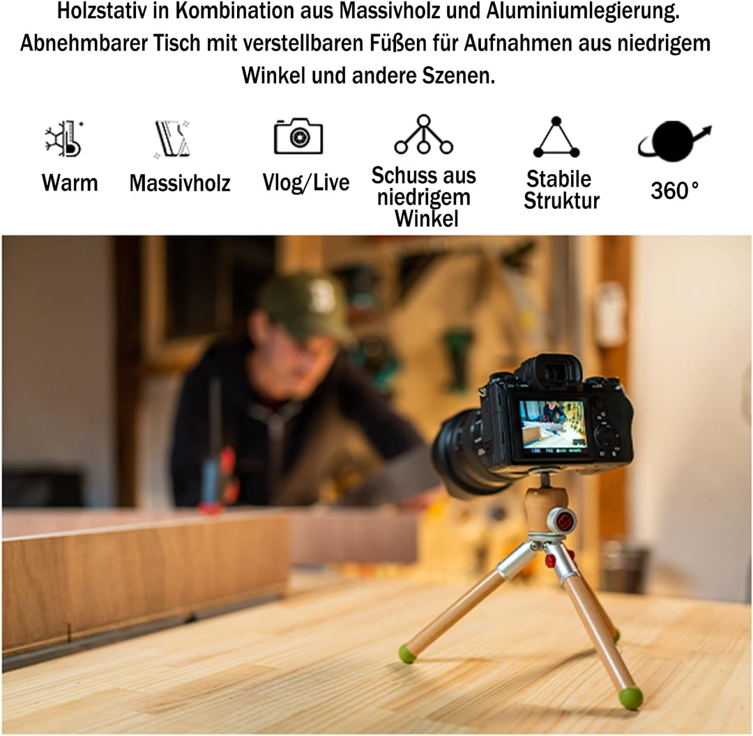 IFOOTAGE Timberpod Minipod aus Buche, Holzstativ, 1/4 Zoll Schraube, 360° und 90° Flexibler Kugelkop