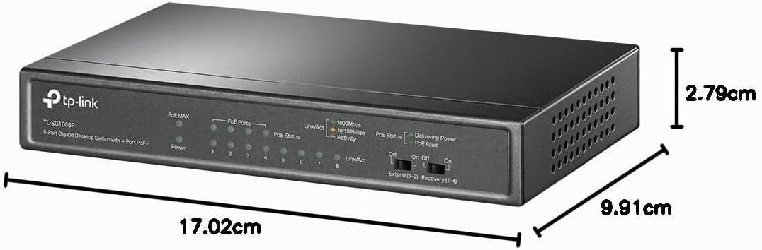 TP-Link TL-SG1008P 8 Port PoE Switch mit 4 PoE+ Ports (64 Watt, IEEE-802.3af/at PoE,lüfterlos, Plug-