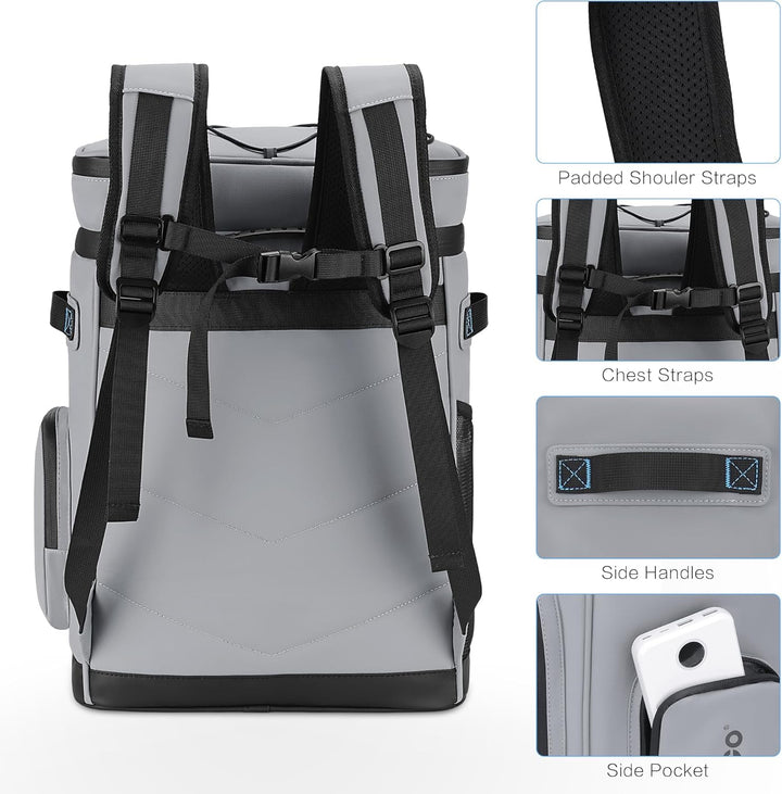 Hulongo Grosser Wasserdichter Isolierter Kühlrucksack Auslaufsicherer Faltbar Kühler Rucksack grey b