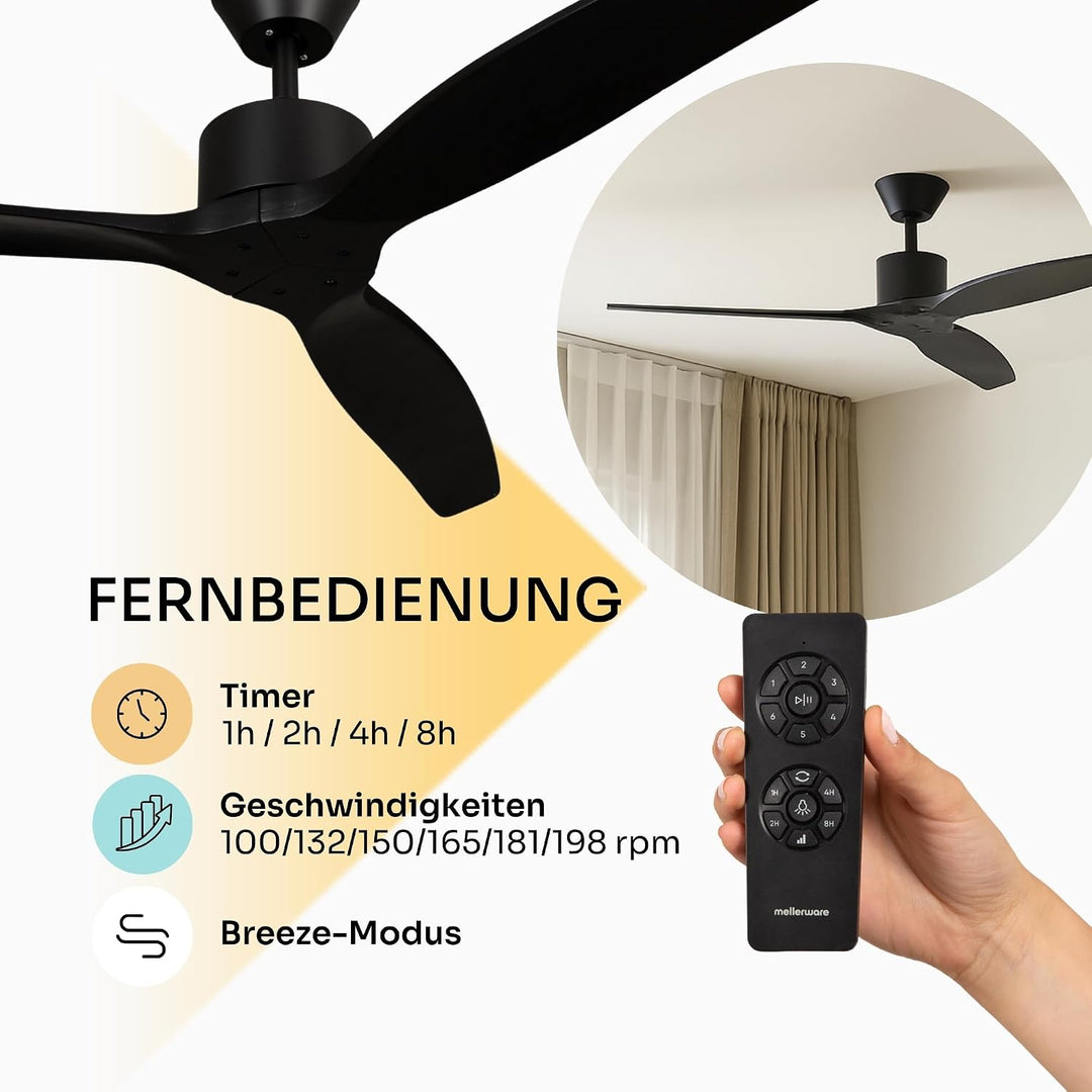 Mellerware - Deckenventilator mit Fernbedienung Brizy! | 45W | 6 Geschwindigkeiten | Sehr Leise | So