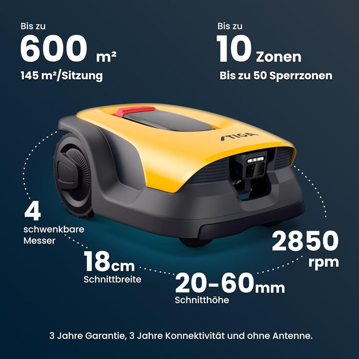 STIGA A 6v a Roboter-Rasenmäher, 18 cm, 25,2 V – KI-integrierte Kamera, App-Steuerung – Rasenflächen