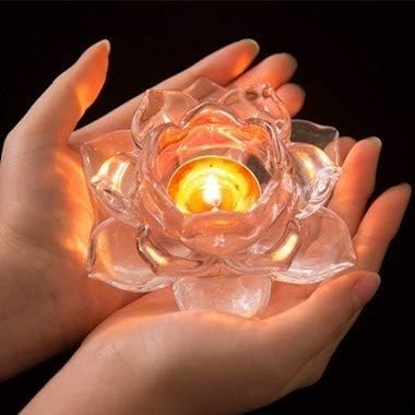 Nuptio Kristall Lotus Kerzenhalter 2 Stück Teelichthalter für 4.5cm Durchmesser Stumpenkerzen Glas V