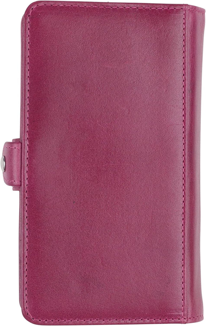 HANS/SON iPhone 13 Lederhülle mit Geldbörse | 2-in-1 Handyhülle in Magenta aus Echtleder | iPhone 13
