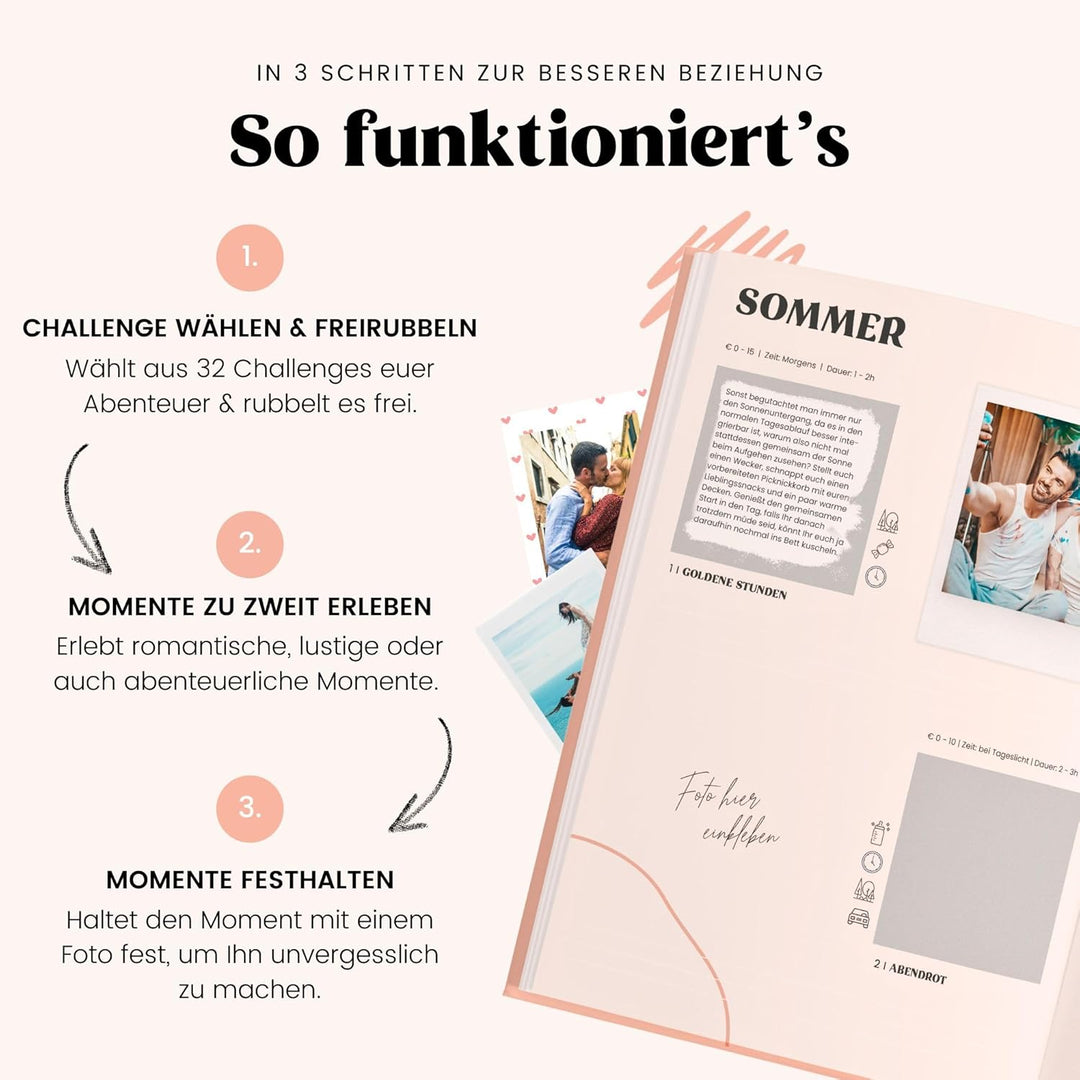 Memories2Make® Challengebuch für Paare I 32 Dates hinter Rubbelfeldern I Mehr Quality Time & Intimit