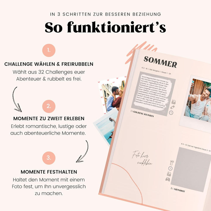 Memories2Make® Challengebuch für Paare I 32 Dates hinter Rubbelfeldern I Mehr Quality Time & Intimit