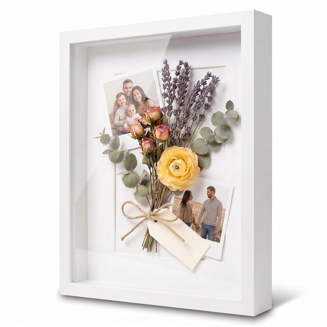 PHOTOLINI 3D Bilderrahmen zum Befüllen 40x50 Weiss gross, 3 cm tiefer Objektrahmen mit Glas, tiefer