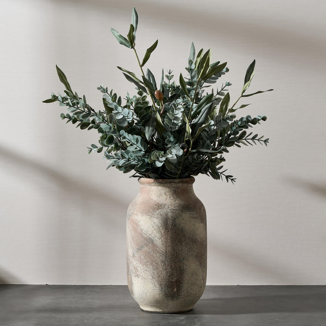 SIDUCAL Rustikale Keramikvase im Bauernhaus-Stil, weiss gekalkte Terrakotta-Keramik, dekorative Vase