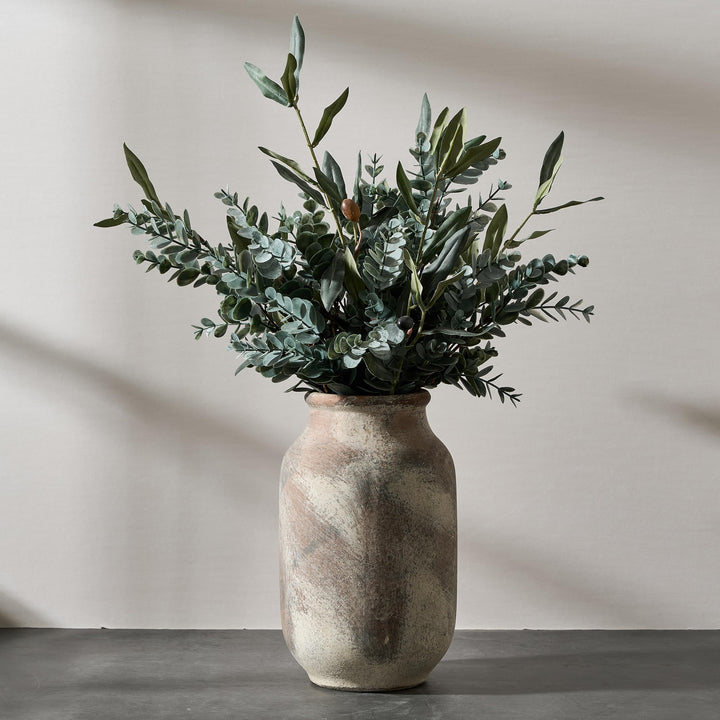 SIDUCAL Rustikale Keramikvase im Bauernhaus-Stil, weiss gekalkte Terrakotta-Keramik, dekorative Vase