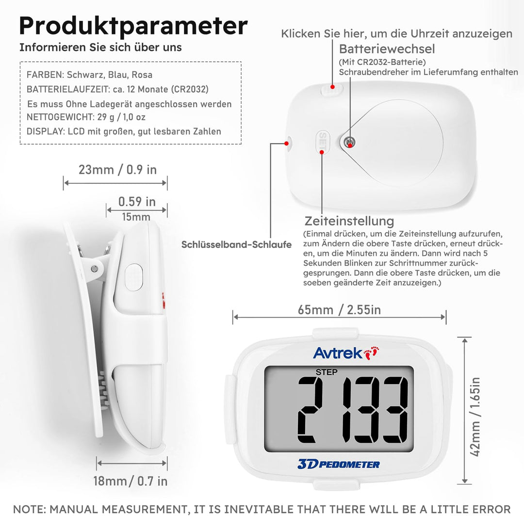 AVTREK Präziser 3D-Schrittzähler Mini-Schrittzähler für Walking oder Laufen im Freien Wanderaktivitä