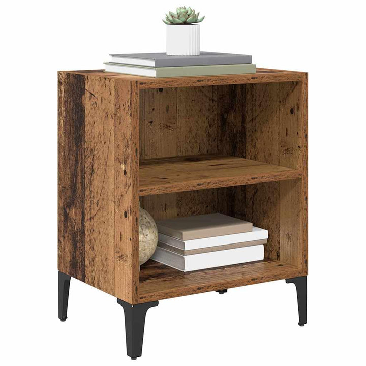 vidaXL Nachttisch Alte Holz 40X30X50 cm Engineering Holz mit Metallbeinen Rustikaler Nachttisch für